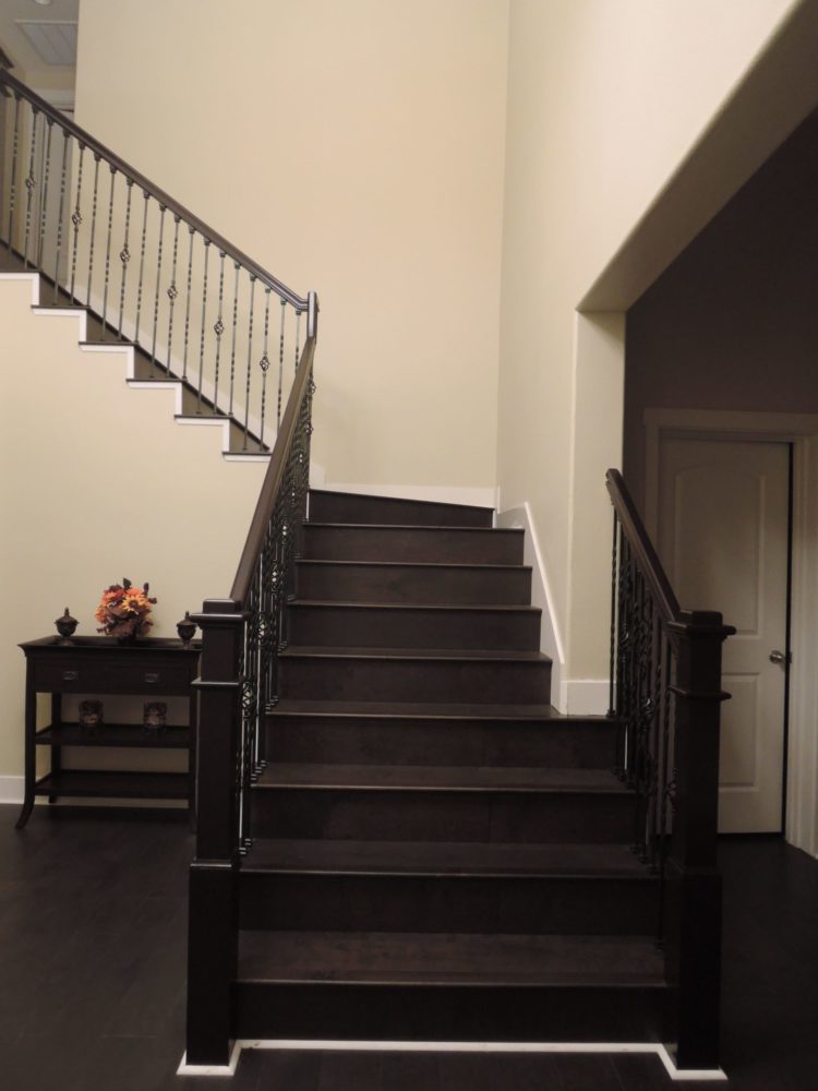 Remodeled stairs with new metal spindles and new laminate treads and risers installed. Livermore.